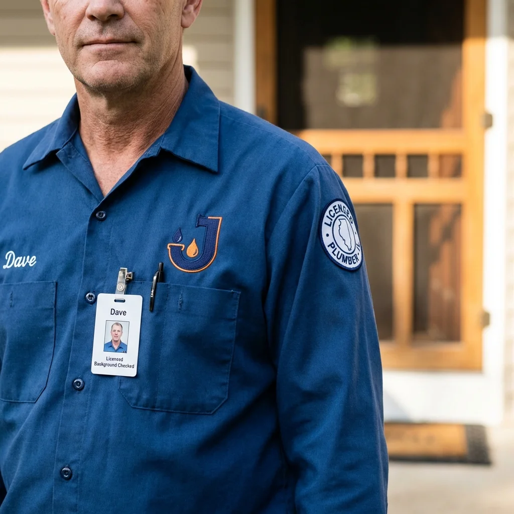 Licensed plumber showing ID badge in Petersburg, TX