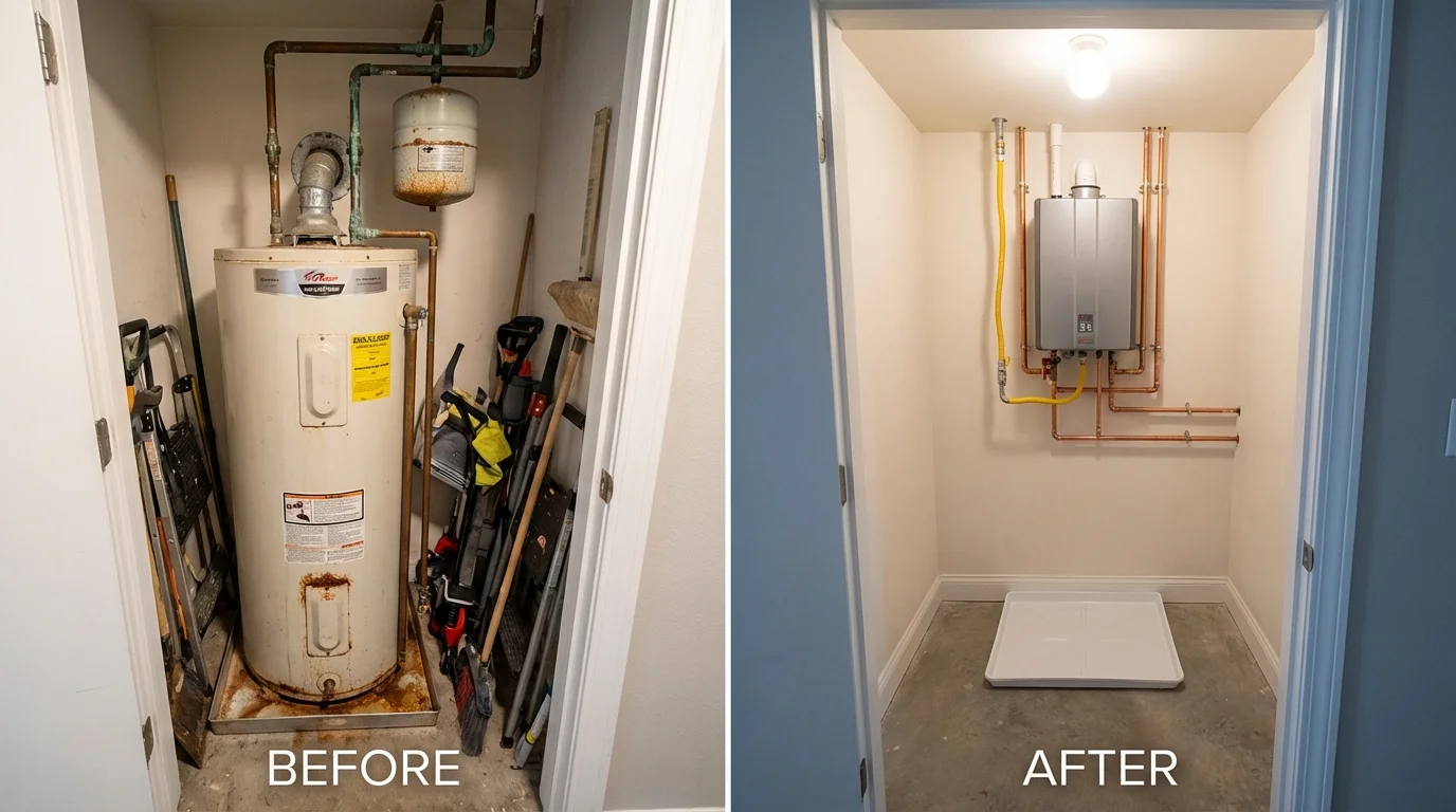 Tank water heater versus wall-mounted tankless unit comparison for Petersburg, TX homeowners